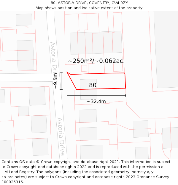 80, ASTORIA DRIVE, COVENTRY, CV4 9ZY: Plot and title map