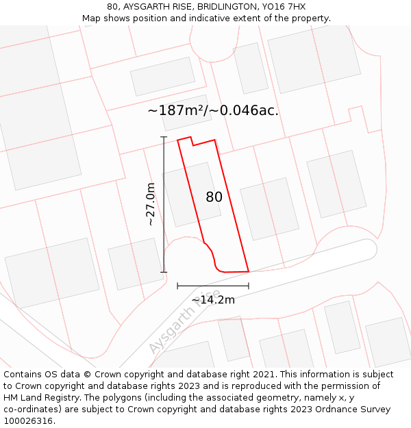 80, AYSGARTH RISE, BRIDLINGTON, YO16 7HX: Plot and title map