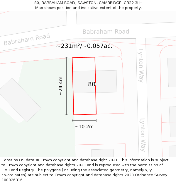 80, BABRAHAM ROAD, SAWSTON, CAMBRIDGE, CB22 3LH: Plot and title map