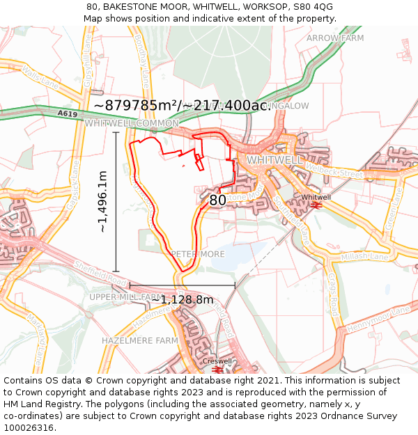 80, BAKESTONE MOOR, WHITWELL, WORKSOP, S80 4QG: Plot and title map