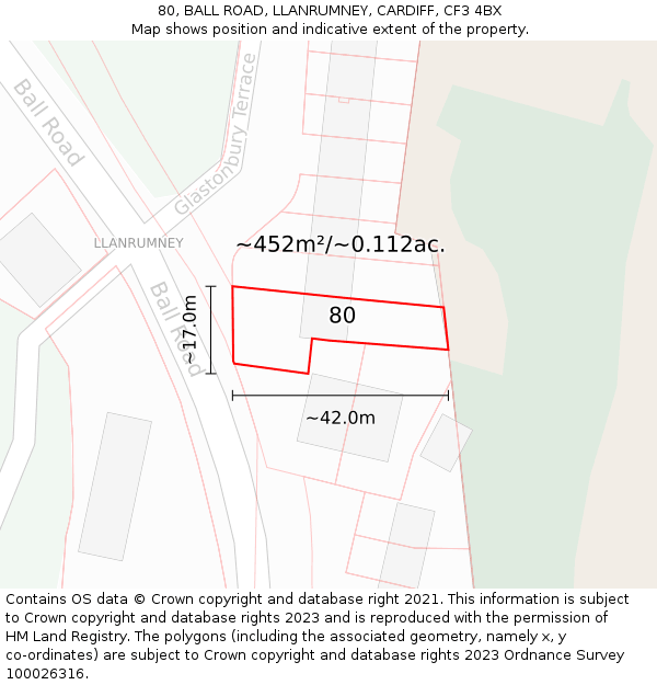 80, BALL ROAD, LLANRUMNEY, CARDIFF, CF3 4BX: Plot and title map