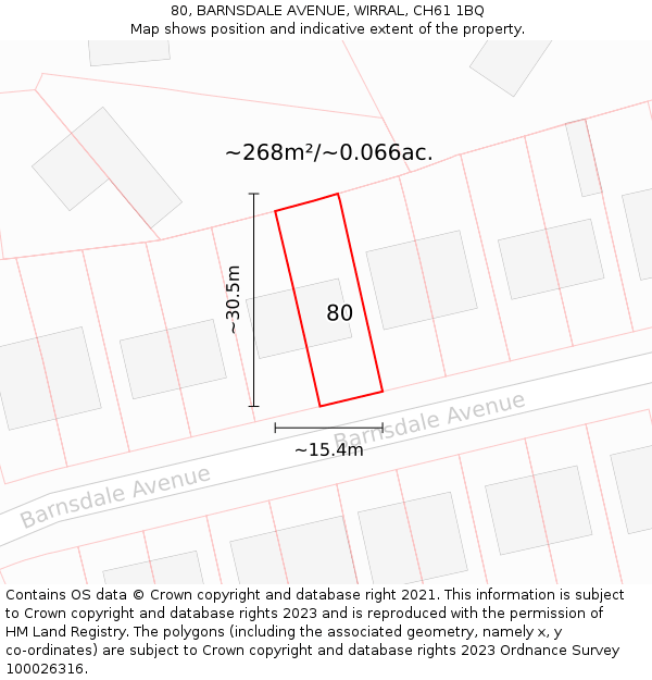 80, BARNSDALE AVENUE, WIRRAL, CH61 1BQ: Plot and title map