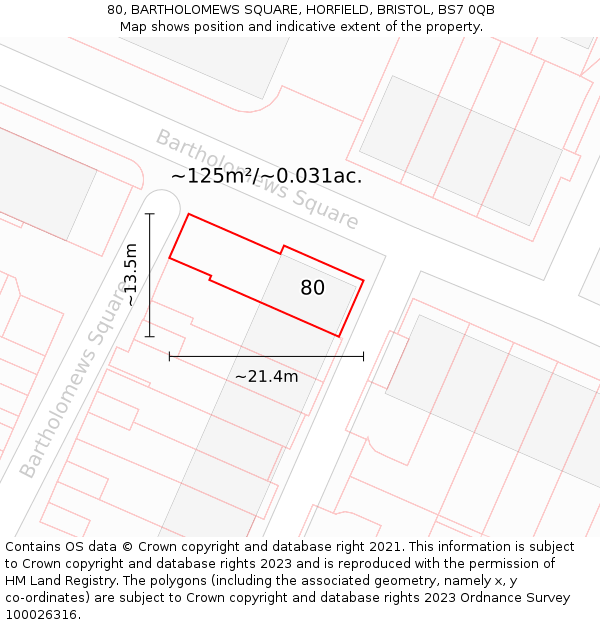 80, BARTHOLOMEWS SQUARE, HORFIELD, BRISTOL, BS7 0QB: Plot and title map