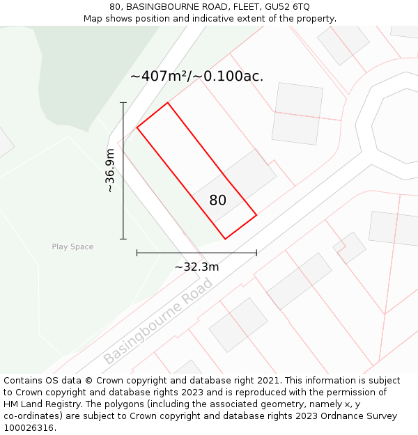 80, BASINGBOURNE ROAD, FLEET, GU52 6TQ: Plot and title map