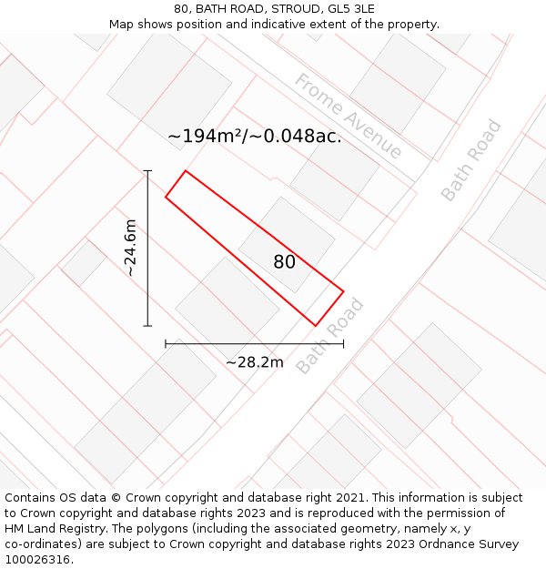 80, BATH ROAD, STROUD, GL5 3LE: Plot and title map