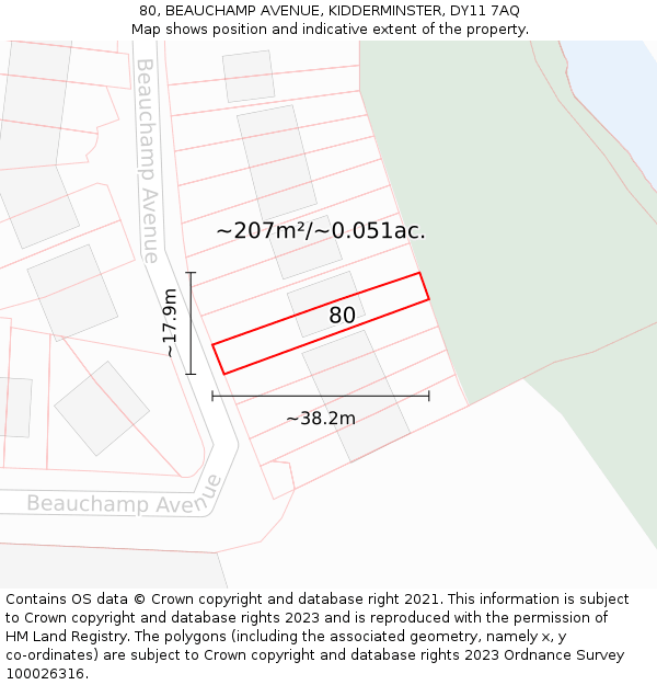 80, BEAUCHAMP AVENUE, KIDDERMINSTER, DY11 7AQ: Plot and title map