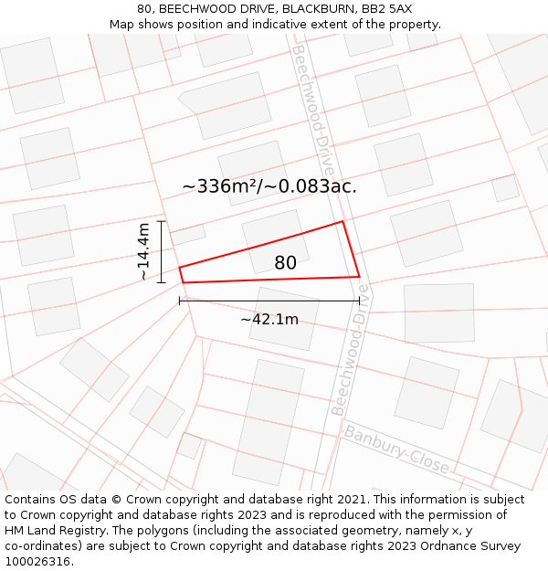 80, BEECHWOOD DRIVE, BLACKBURN, BB2 5AX: Plot and title map