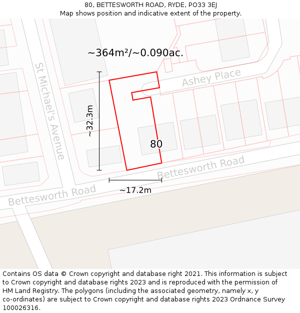 80, BETTESWORTH ROAD, RYDE, PO33 3EJ: Plot and title map