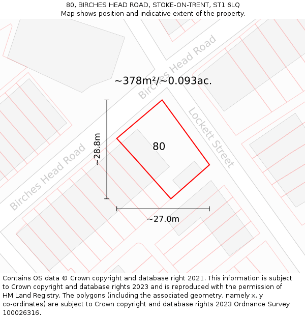 80, BIRCHES HEAD ROAD, STOKE-ON-TRENT, ST1 6LQ: Plot and title map