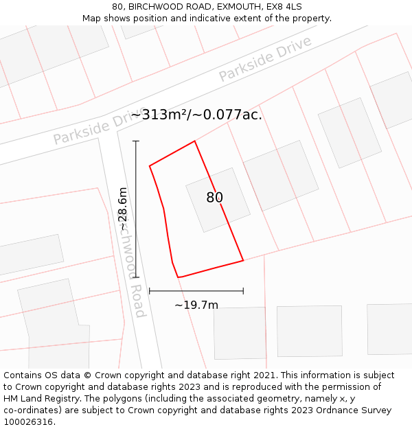 80, BIRCHWOOD ROAD, EXMOUTH, EX8 4LS: Plot and title map