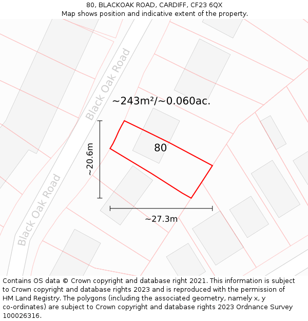 80, BLACKOAK ROAD, CARDIFF, CF23 6QX: Plot and title map