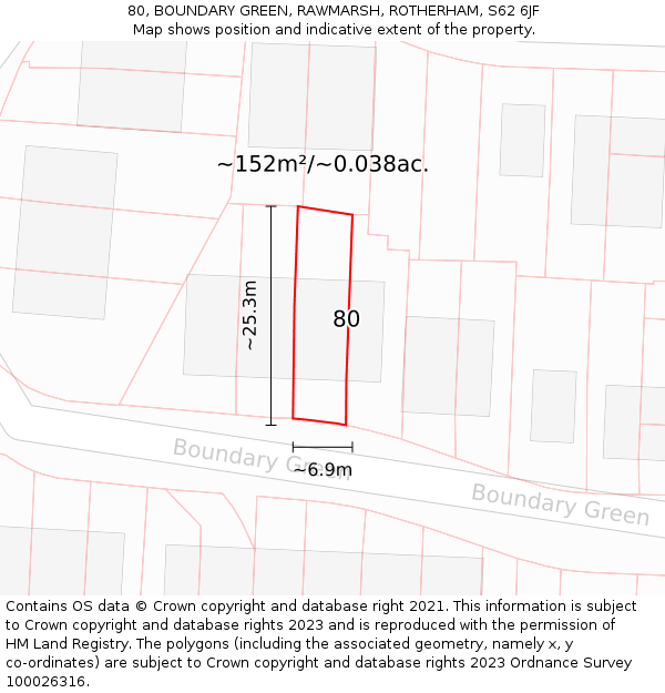 80, BOUNDARY GREEN, RAWMARSH, ROTHERHAM, S62 6JF: Plot and title map