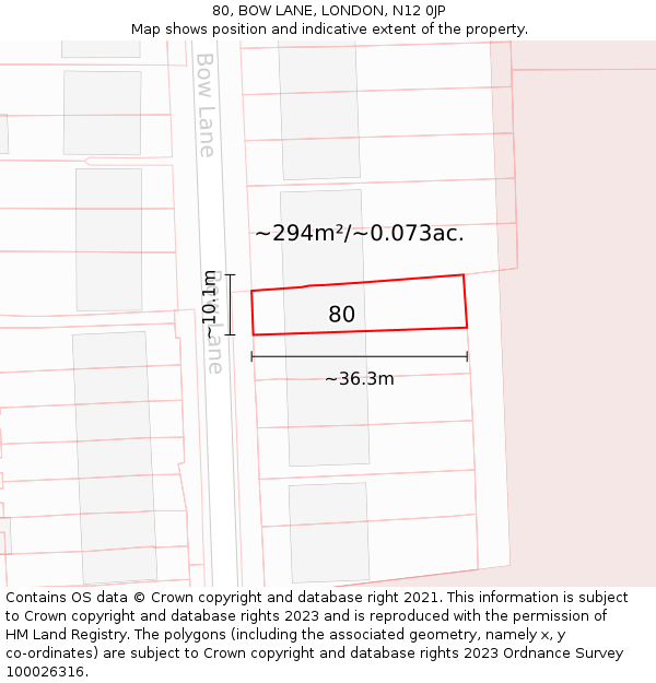 80, BOW LANE, LONDON, N12 0JP: Plot and title map