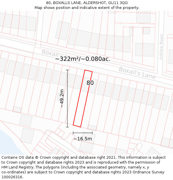 80, BOXALLS LANE, ALDERSHOT, GU11 3QG: Plot and title map