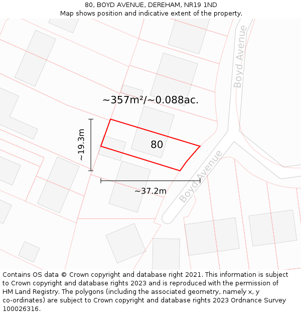 80, BOYD AVENUE, DEREHAM, NR19 1ND: Plot and title map