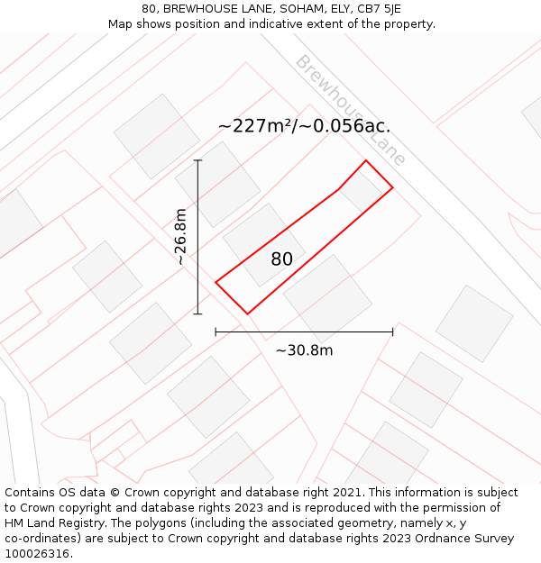 80, BREWHOUSE LANE, SOHAM, ELY, CB7 5JE: Plot and title map