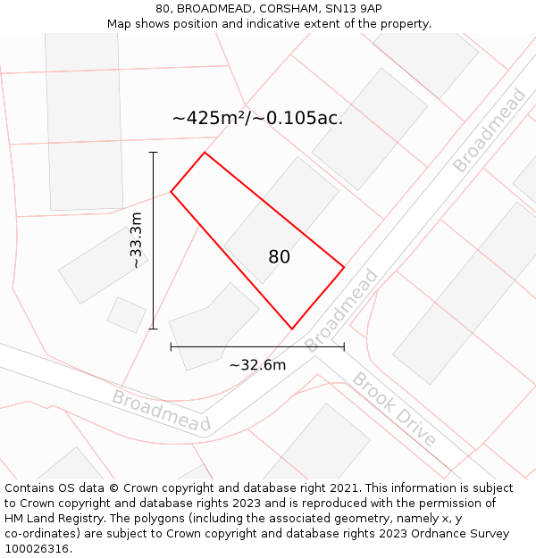 80, BROADMEAD, CORSHAM, SN13 9AP: Plot and title map