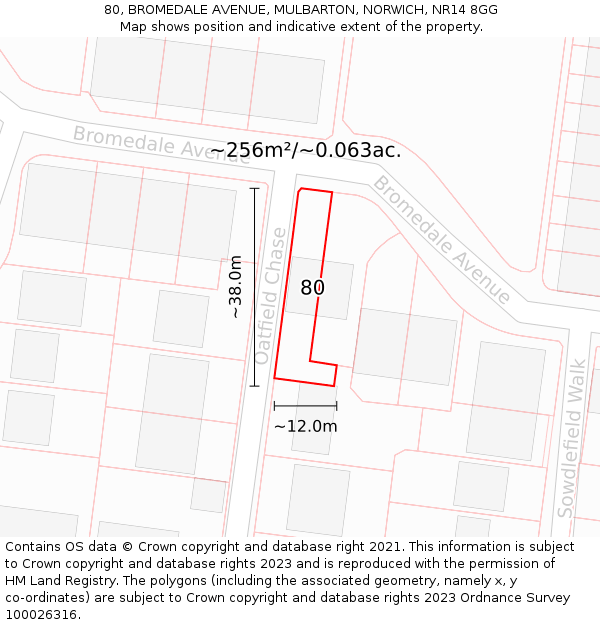 80, BROMEDALE AVENUE, MULBARTON, NORWICH, NR14 8GG: Plot and title map