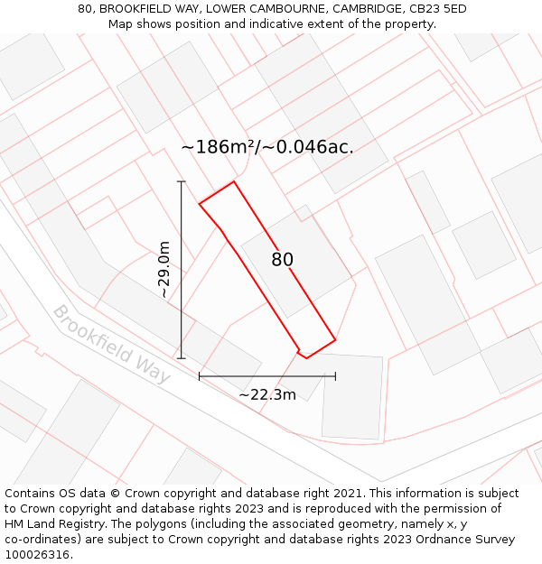 80, BROOKFIELD WAY, LOWER CAMBOURNE, CAMBRIDGE, CB23 5ED: Plot and title map