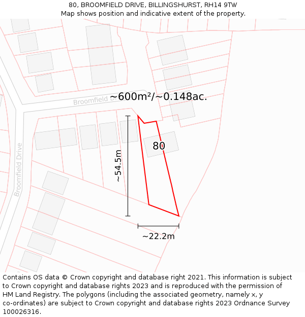 80, BROOMFIELD DRIVE, BILLINGSHURST, RH14 9TW: Plot and title map