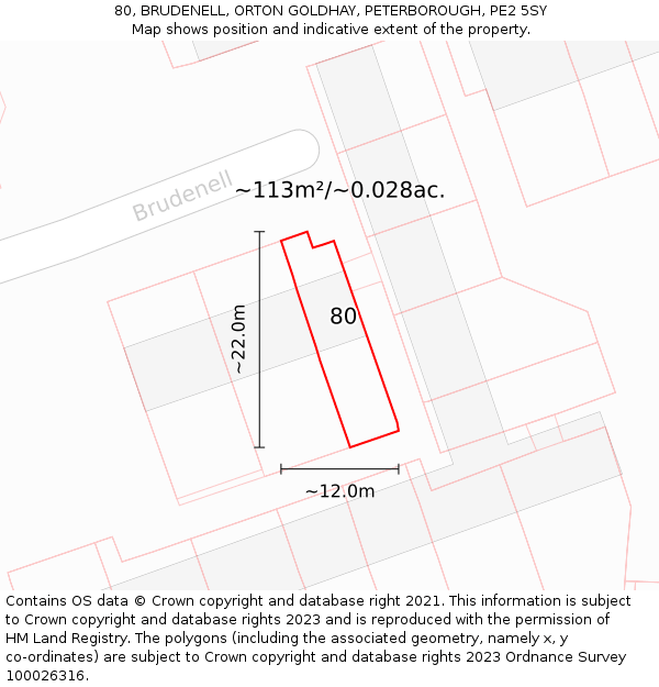 80, BRUDENELL, ORTON GOLDHAY, PETERBOROUGH, PE2 5SY: Plot and title map