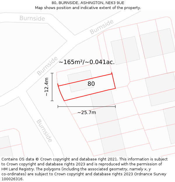 80, BURNSIDE, ASHINGTON, NE63 9UE: Plot and title map