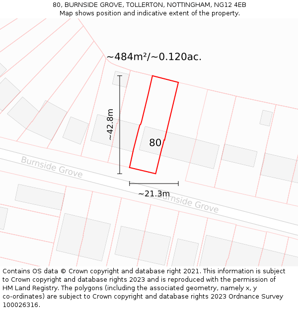 80, BURNSIDE GROVE, TOLLERTON, NOTTINGHAM, NG12 4EB: Plot and title map