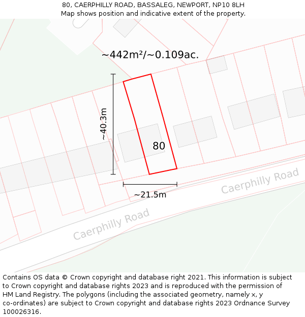 80, CAERPHILLY ROAD, BASSALEG, NEWPORT, NP10 8LH: Plot and title map