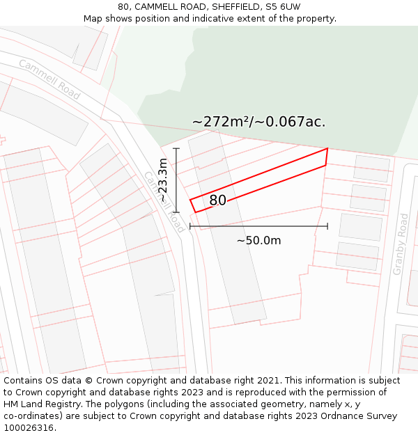 80, CAMMELL ROAD, SHEFFIELD, S5 6UW: Plot and title map