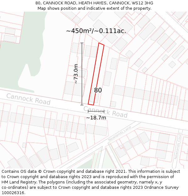 80, CANNOCK ROAD, HEATH HAYES, CANNOCK, WS12 3HG: Plot and title map