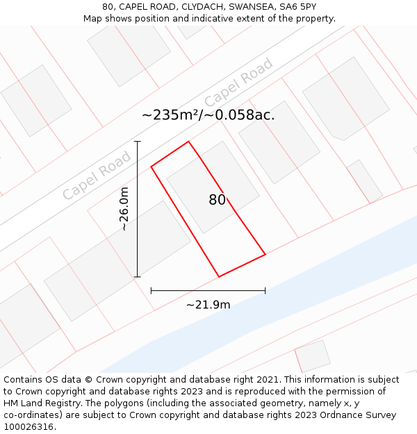 80, CAPEL ROAD, CLYDACH, SWANSEA, SA6 5PY: Plot and title map