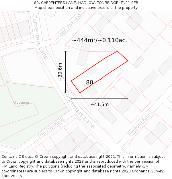 80, CARPENTERS LANE, HADLOW, TONBRIDGE, TN11 0ER: Plot and title map