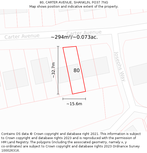 80, CARTER AVENUE, SHANKLIN, PO37 7NG: Plot and title map