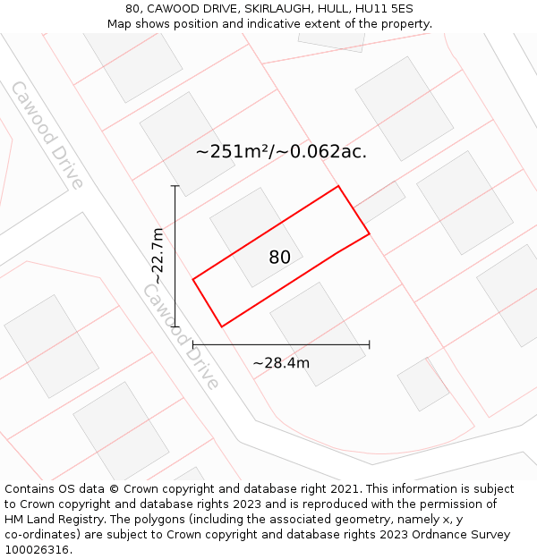 80, CAWOOD DRIVE, SKIRLAUGH, HULL, HU11 5ES: Plot and title map