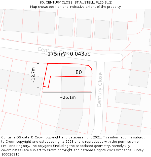 80, CENTURY CLOSE, ST AUSTELL, PL25 3UZ: Plot and title map