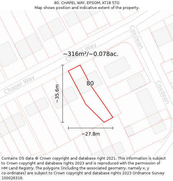 80, CHAPEL WAY, EPSOM, KT18 5TG: Plot and title map