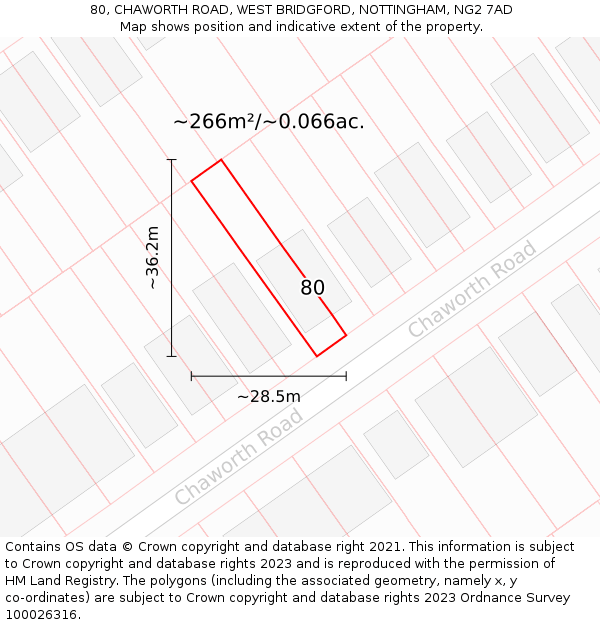 80, CHAWORTH ROAD, WEST BRIDGFORD, NOTTINGHAM, NG2 7AD: Plot and title map