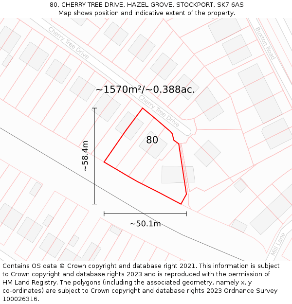 80, CHERRY TREE DRIVE, HAZEL GROVE, STOCKPORT, SK7 6AS: Plot and title map