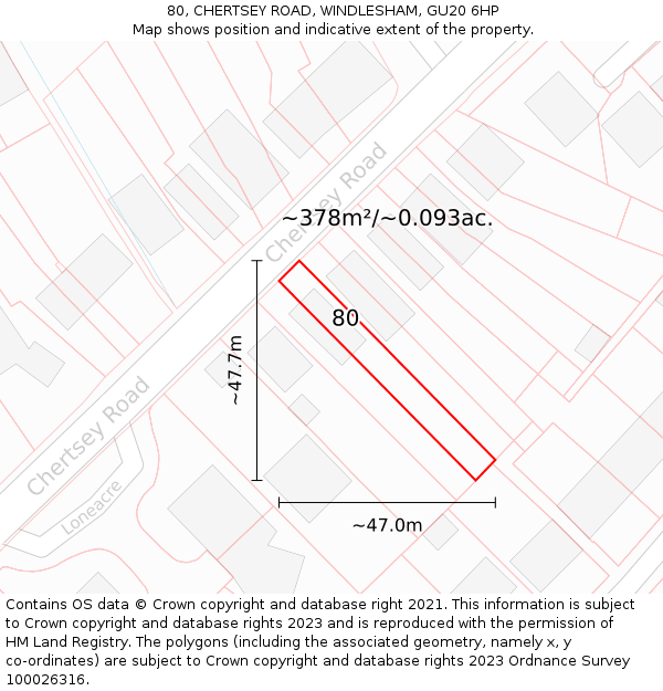 80, CHERTSEY ROAD, WINDLESHAM, GU20 6HP: Plot and title map