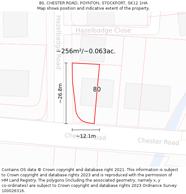 80, CHESTER ROAD, POYNTON, STOCKPORT, SK12 1HA: Plot and title map