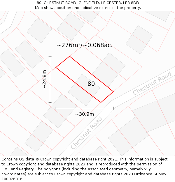 80, CHESTNUT ROAD, GLENFIELD, LEICESTER, LE3 8DB: Plot and title map