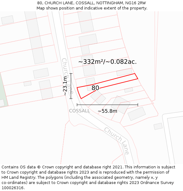 80, CHURCH LANE, COSSALL, NOTTINGHAM, NG16 2RW: Plot and title map