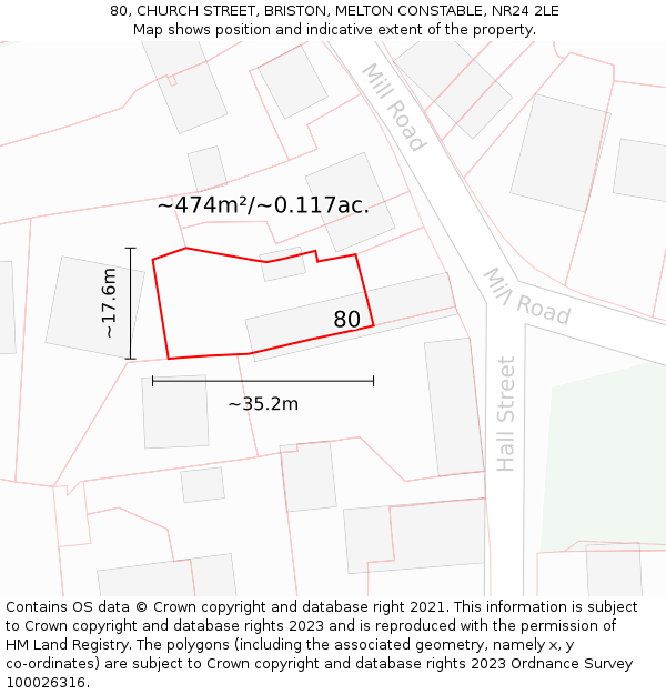 80, CHURCH STREET, BRISTON, MELTON CONSTABLE, NR24 2LE: Plot and title map