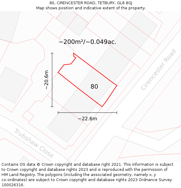 80, CIRENCESTER ROAD, TETBURY, GL8 8GJ: Plot and title map