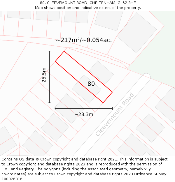 80, CLEEVEMOUNT ROAD, CHELTENHAM, GL52 3HE: Plot and title map