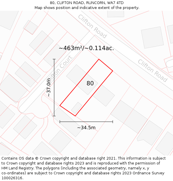 80, CLIFTON ROAD, RUNCORN, WA7 4TD: Plot and title map