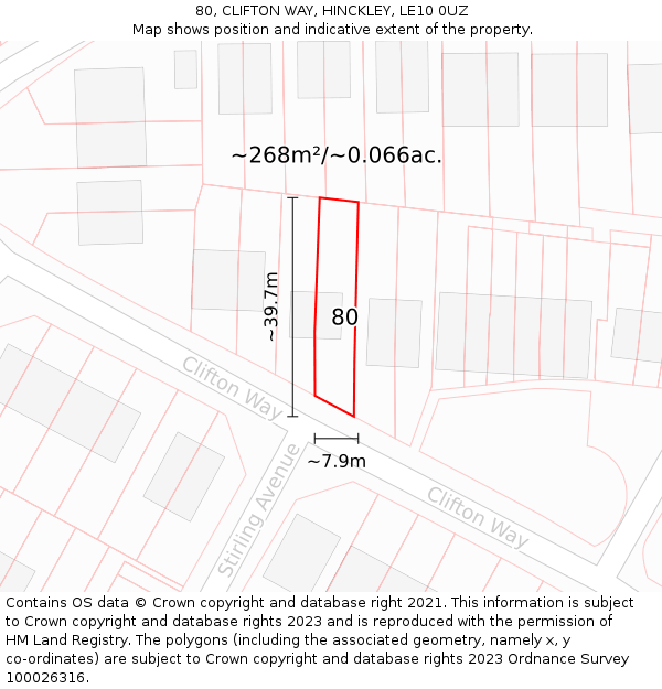 80, CLIFTON WAY, HINCKLEY, LE10 0UZ: Plot and title map