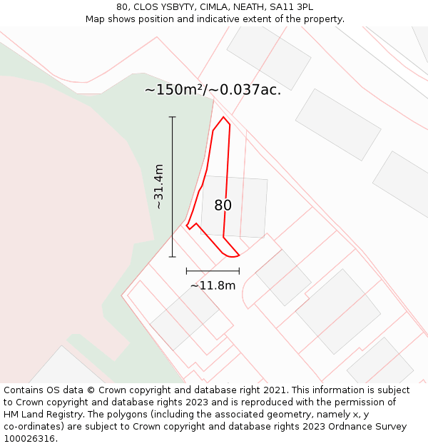 80, CLOS YSBYTY, CIMLA, NEATH, SA11 3PL: Plot and title map