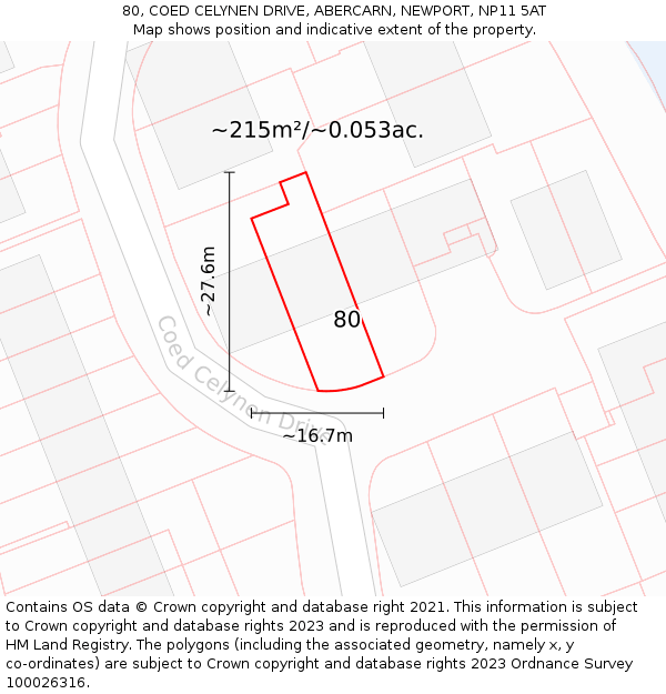 80, COED CELYNEN DRIVE, ABERCARN, NEWPORT, NP11 5AT: Plot and title map