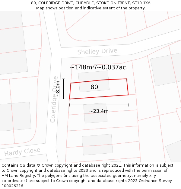 80, COLERIDGE DRIVE, CHEADLE, STOKE-ON-TRENT, ST10 1XA: Plot and title map